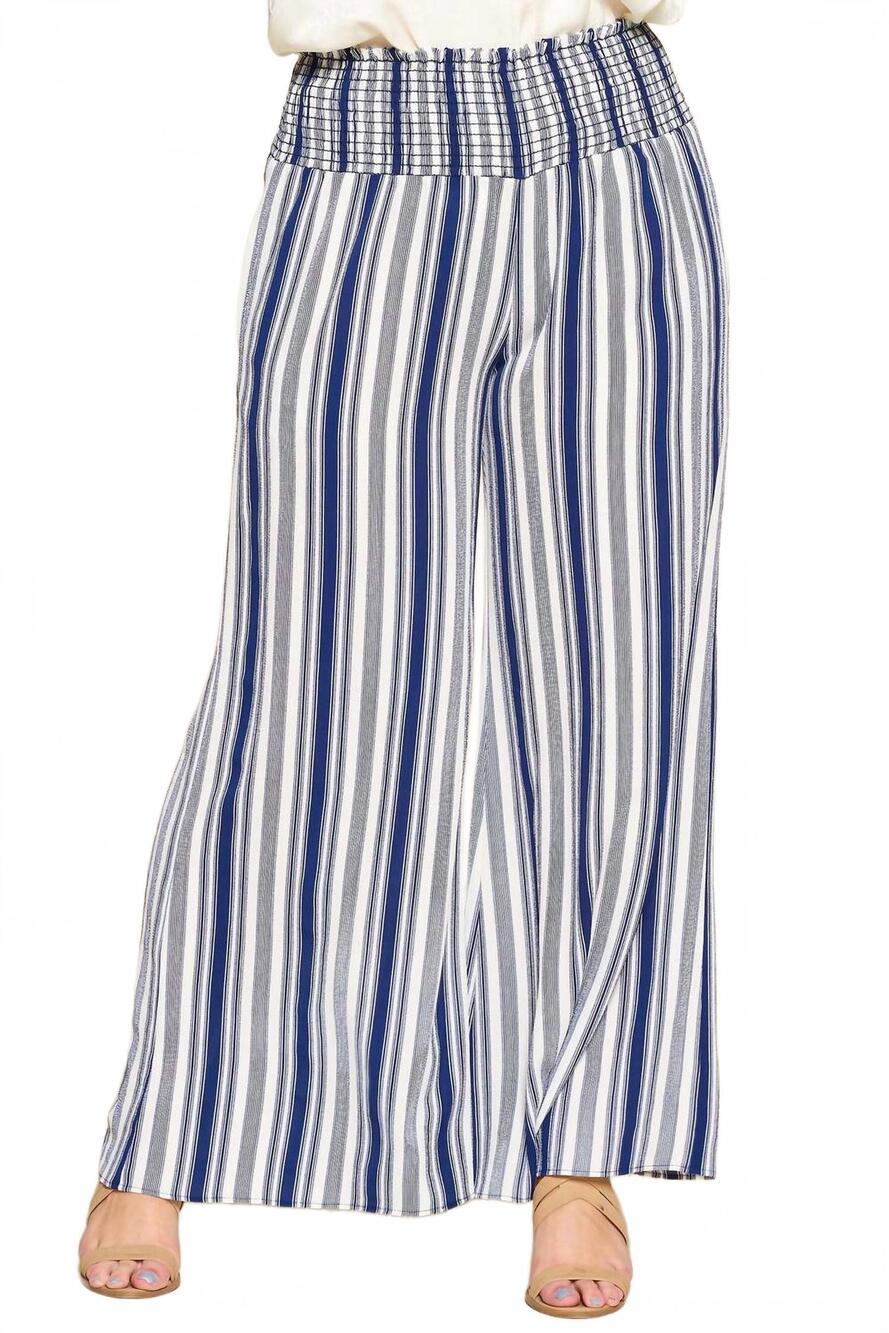 NEW ODDI striped wide leg pants - plus in navy
